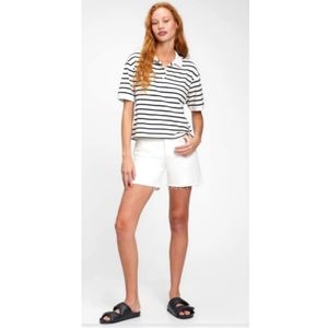 Gap Black & White Stripe Cropped Collared Shirt Knit Polo Large Tall